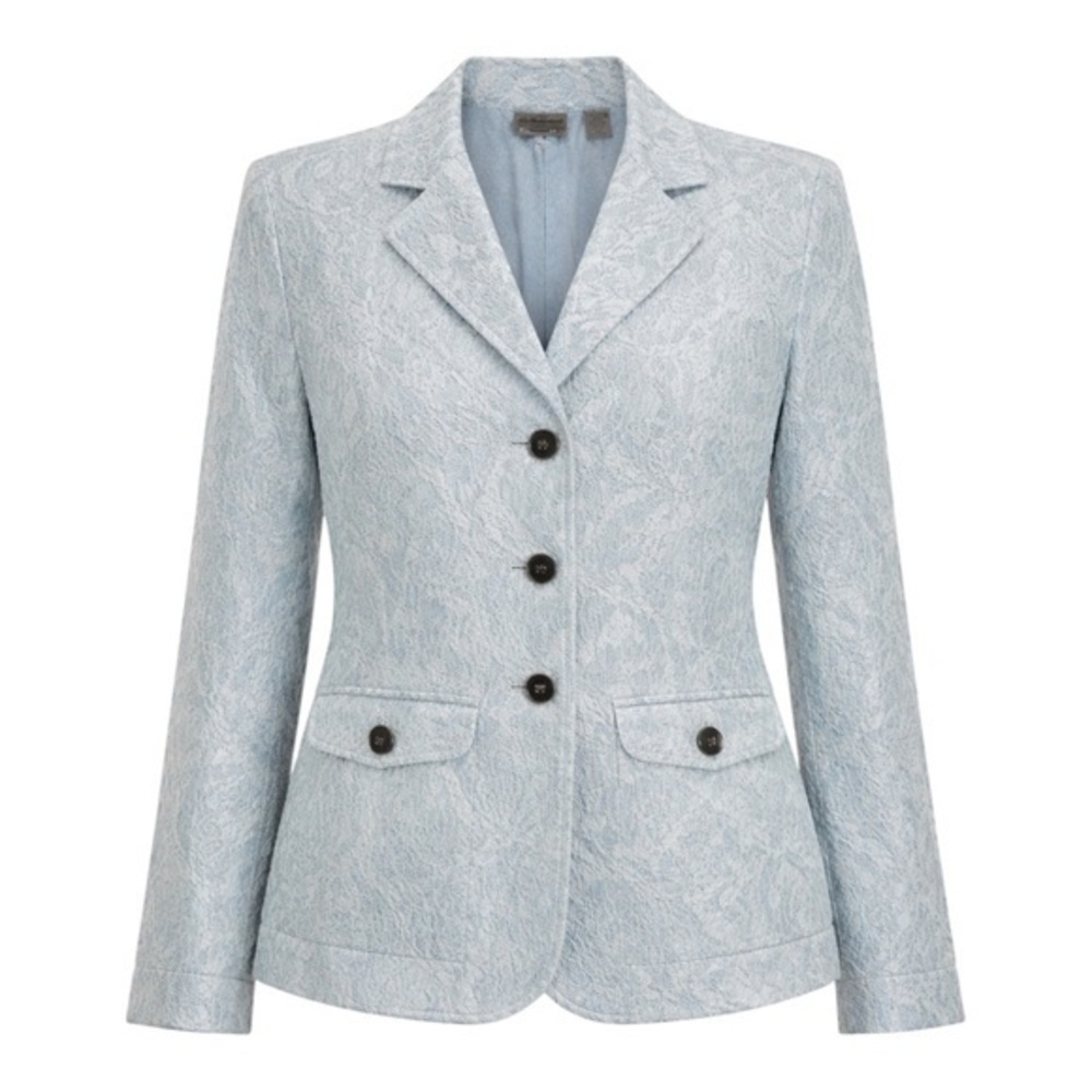 Chicos Light Blue Textured Jacquard Blazer Jacket Size 2 Office Romantic NWT